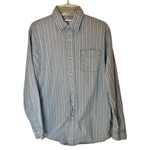Vintage Wrangler Jeans Co Shirt Mens Sz Med Blue White Stripe Button Up